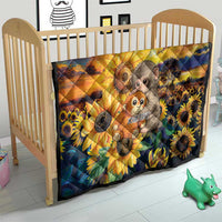 Baby Monkey Punch Personalized Quilt Sunflower Field Oil Painting Style