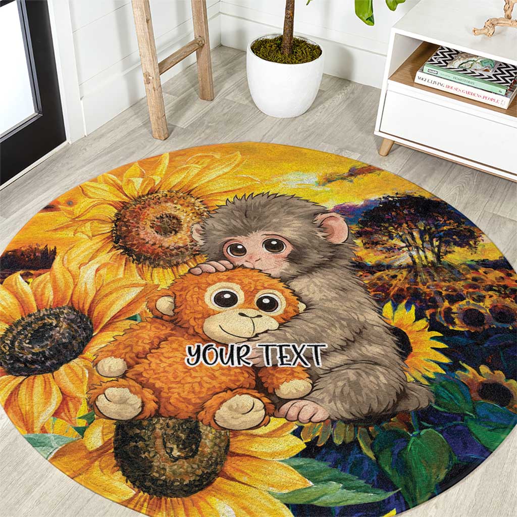 Baby Monkey Punch Personalized Round Carpet Sunflower Field Oil Painting Style