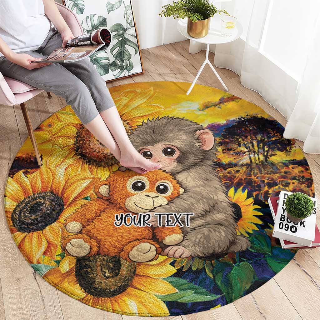 Baby Monkey Punch Personalized Round Carpet Sunflower Field Oil Painting Style