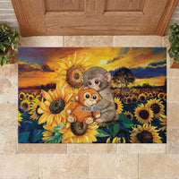 Baby Monkey Punch Personalized Rubber Doormat Sunflower Field Oil Painting Style