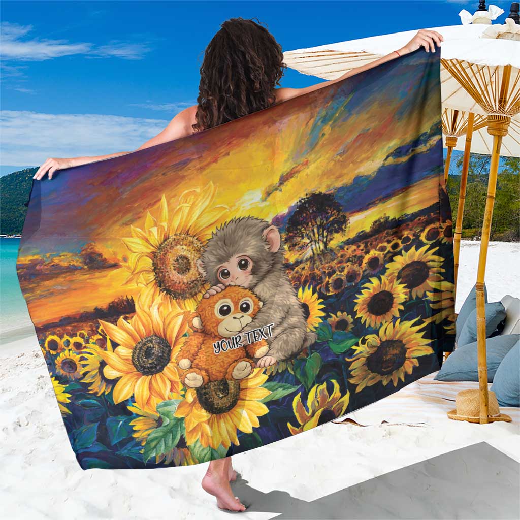 Baby Monkey Punch Personalized Sarong Sunflower Field Oil Painting Style