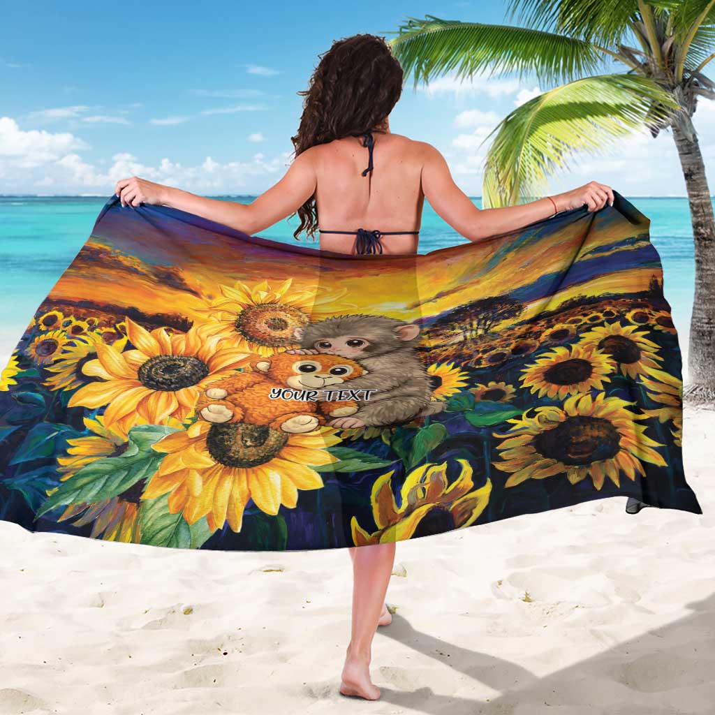 Baby Monkey Punch Personalized Sarong Sunflower Field Oil Painting Style