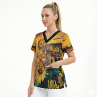 Baby Monkey Punch Personalized Scrub Top Sunflower Field Oil Painting Style