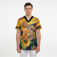 Baby Monkey Punch Personalized Scrub Top Sunflower Field Oil Painting Style