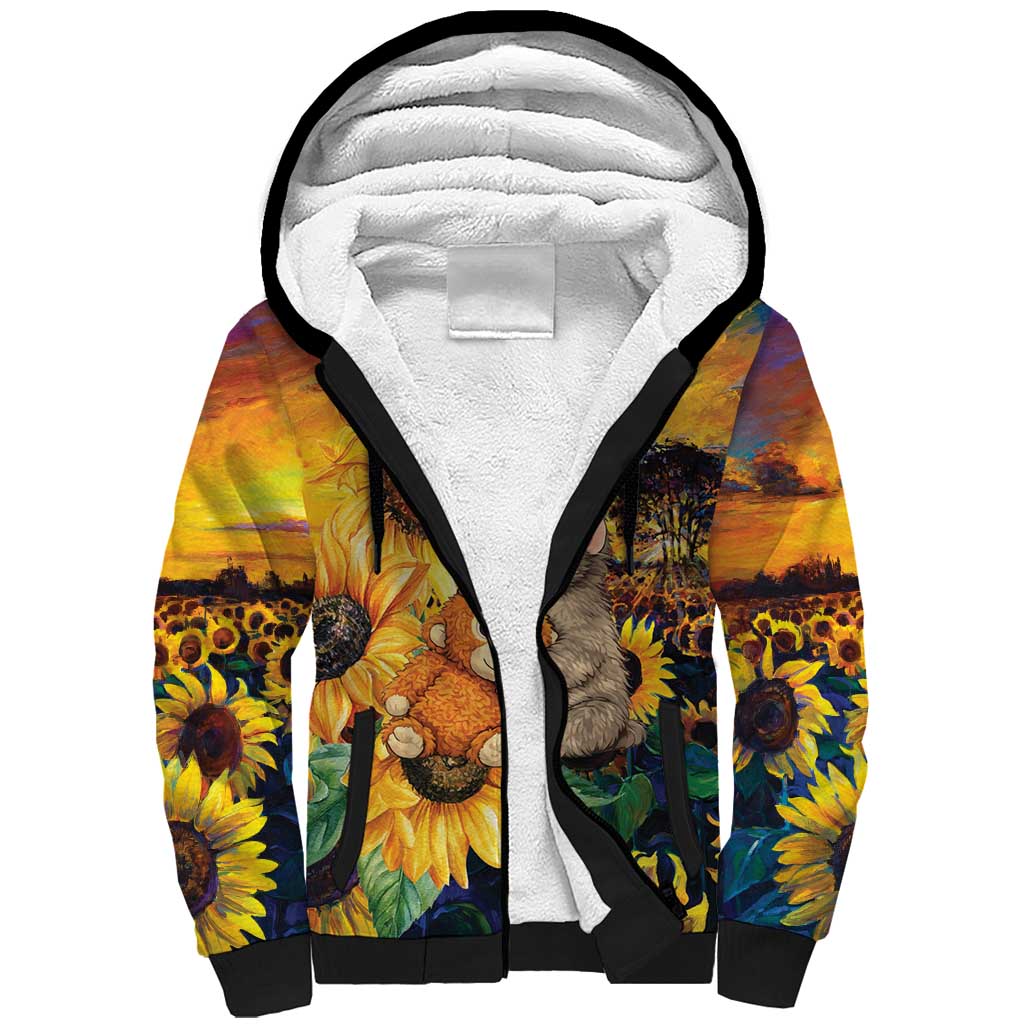 Baby Monkey Punch Personalized Sherpa Hoodie Sunflower Field Oil Painting Style
