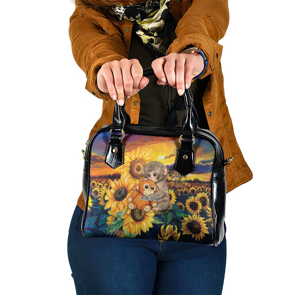 Baby Monkey Punch Personalized Shoulder Handbag Sunflower Field Oil Painting Style