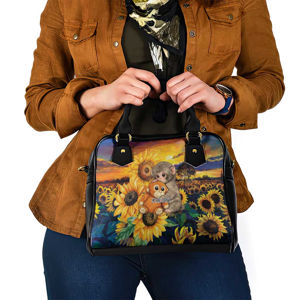Baby Monkey Punch Personalized Shoulder Handbag Sunflower Field Oil Painting Style