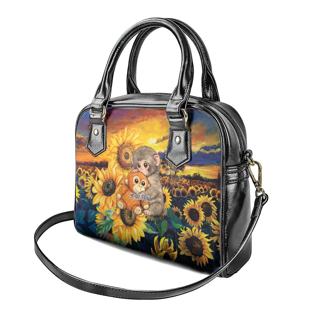 Baby Monkey Punch Personalized Shoulder Handbag Sunflower Field Oil Painting Style