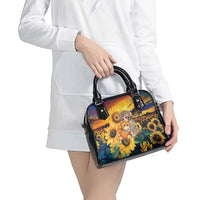 Baby Monkey Punch Personalized Shoulder Handbag Sunflower Field Oil Painting Style