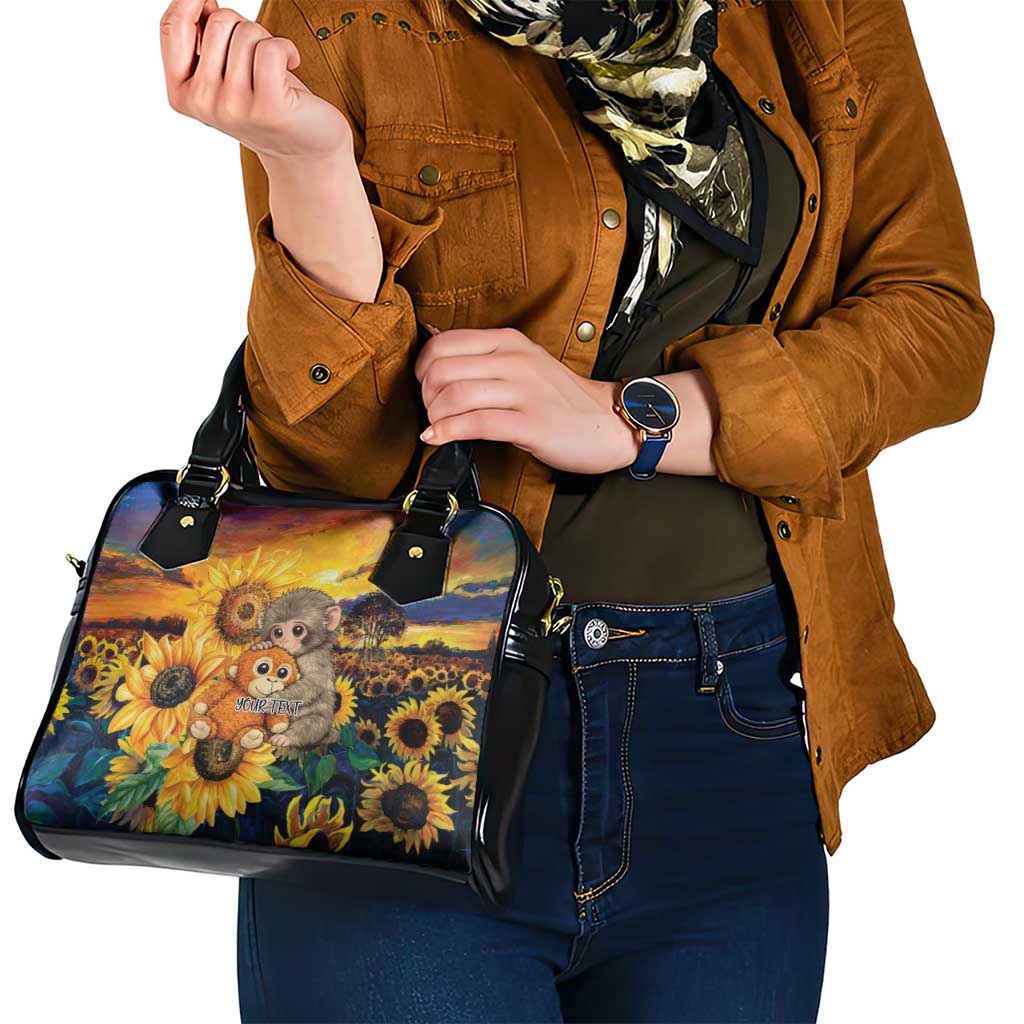 Baby Monkey Punch Personalized Shoulder Handbag Sunflower Field Oil Painting Style