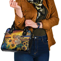Baby Monkey Punch Personalized Shoulder Handbag Sunflower Field Oil Painting Style