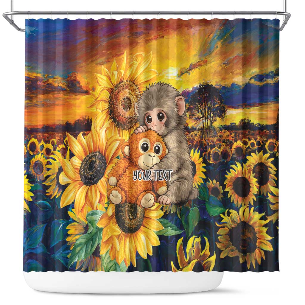 Baby Monkey Punch Personalized Shower Curtain Sunflower Field Oil Painting Style