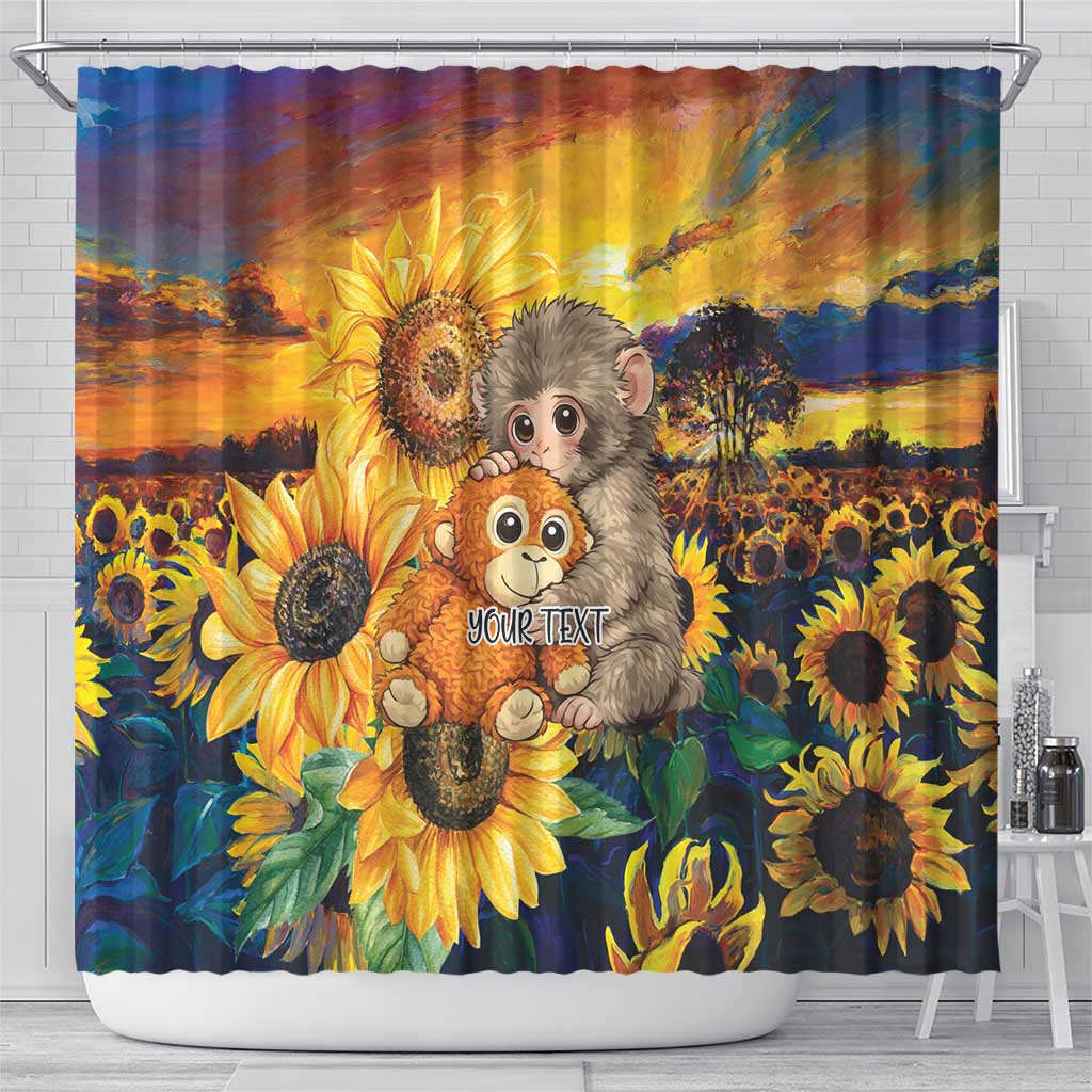 Baby Monkey Punch Personalized Shower Curtain Sunflower Field Oil Painting Style