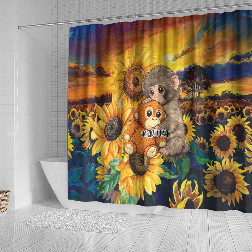 Baby Monkey Punch Personalized Shower Curtain Sunflower Field Oil Painting Style