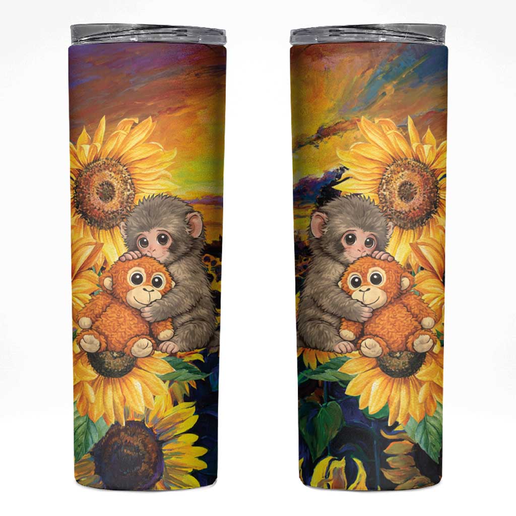 Baby Monkey Punch Personalized Skinny Tumbler Sunflower Field Oil Painting Style