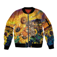 Baby Monkey Punch Personalized Sleeve Zip Bomber Jacket Sunflower Field Oil Painting Style