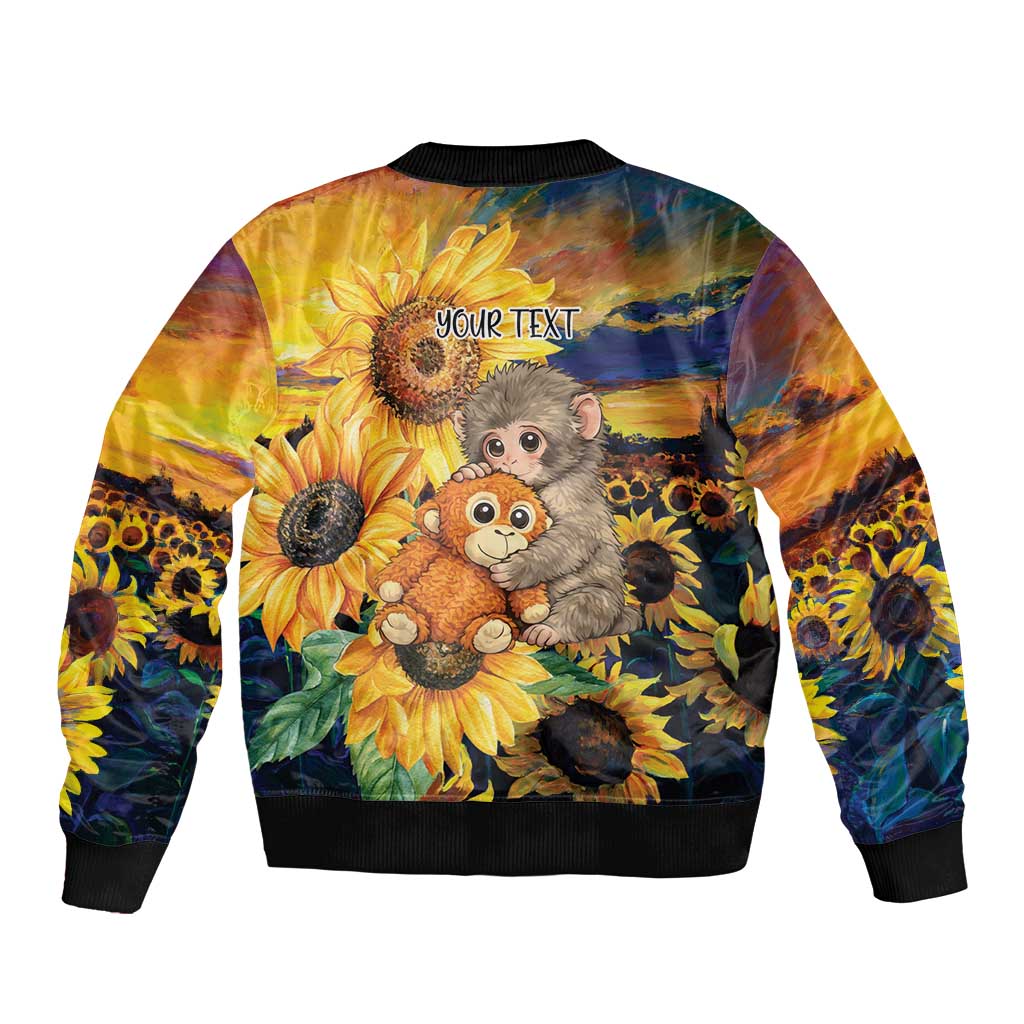 Baby Monkey Punch Personalized Sleeve Zip Bomber Jacket Sunflower Field Oil Painting Style