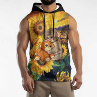 Baby Monkey Punch Personalized Sleeveless Hoodie Sunflower Field Oil Painting Style