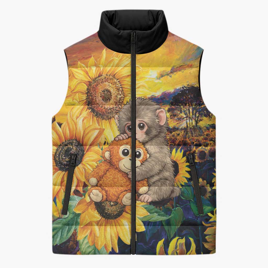 Baby Monkey Punch Personalized Sleeveless Puffer Jacket Sunflower Field Oil Painting Style