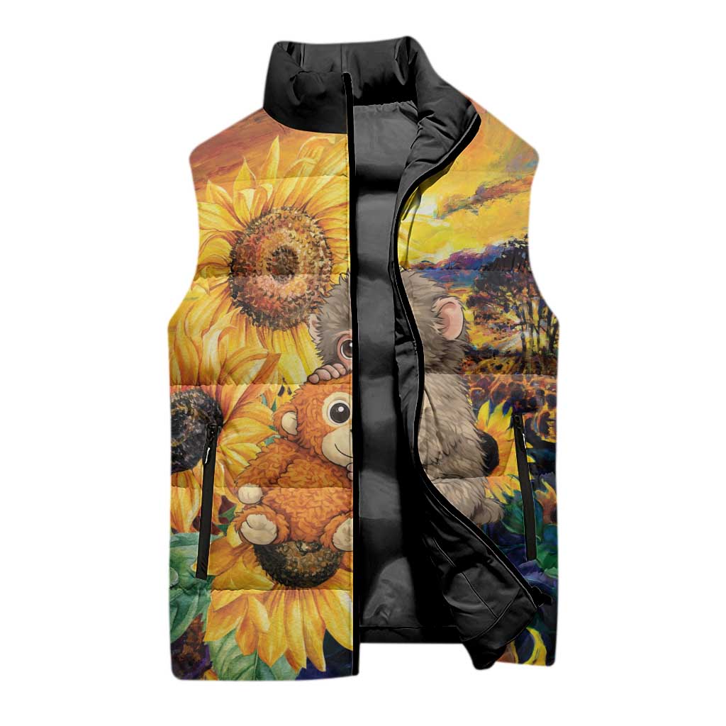Baby Monkey Punch Personalized Sleeveless Puffer Jacket Sunflower Field Oil Painting Style