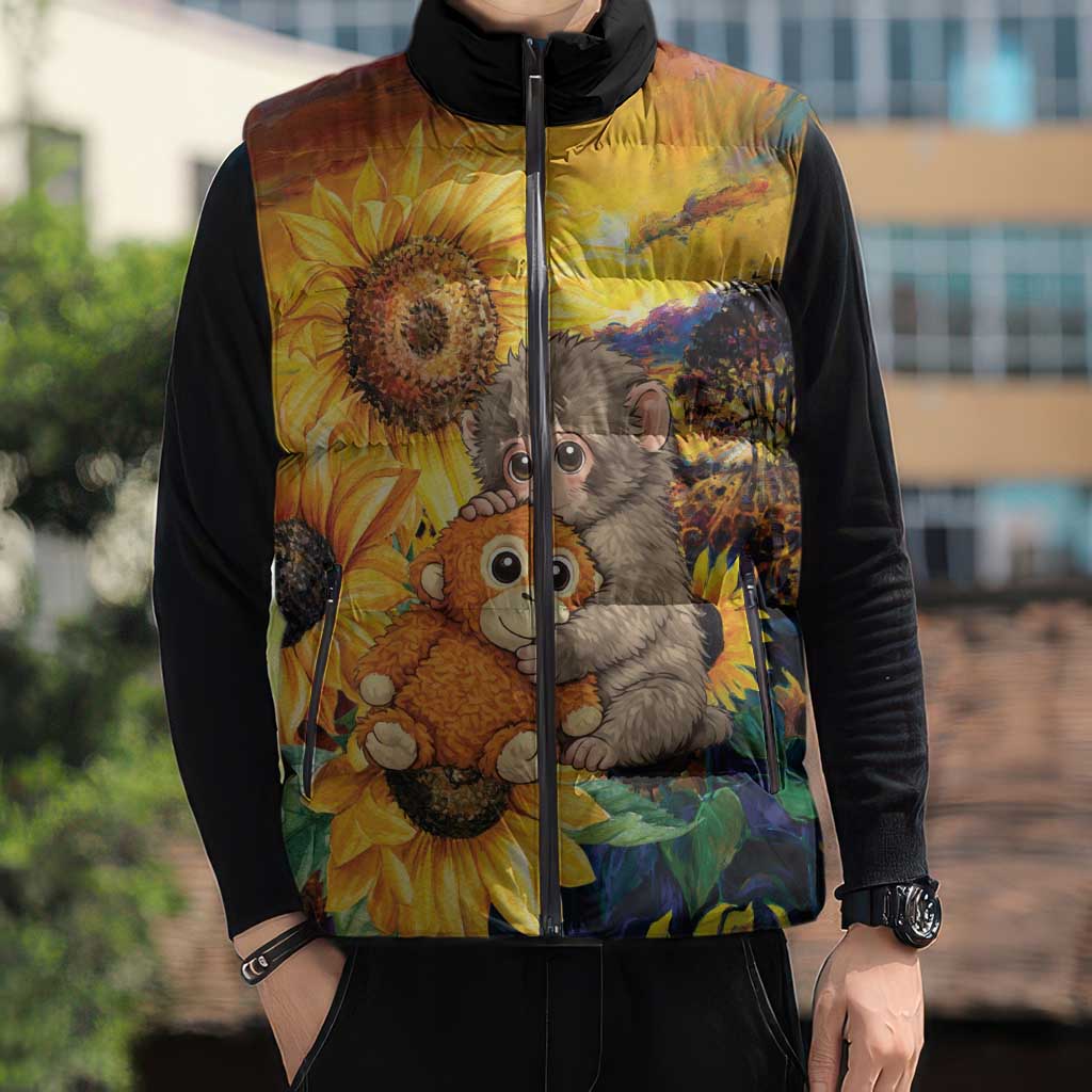 Baby Monkey Punch Personalized Sleeveless Puffer Jacket Sunflower Field Oil Painting Style