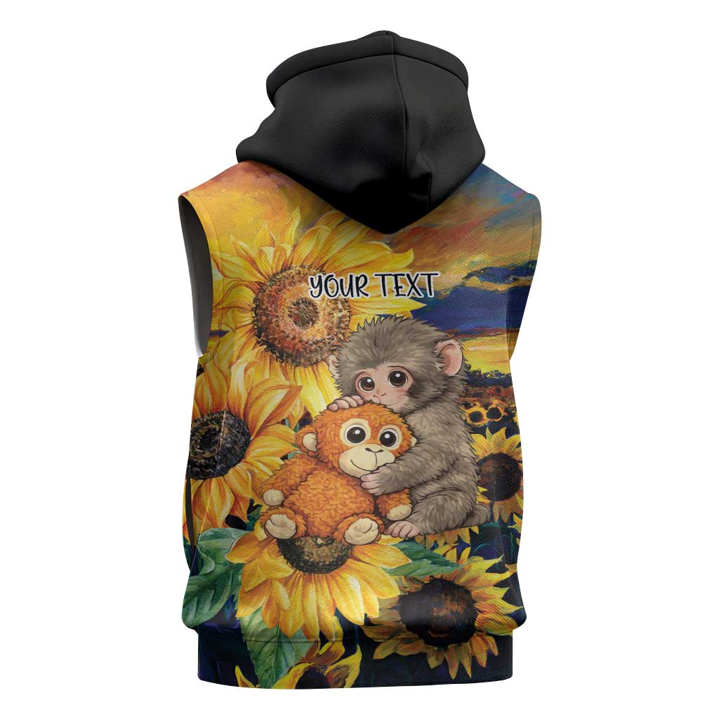 Baby Monkey Punch Personalized Sleeveless Zip Hoodie Sunflower Field Oil Painting Style