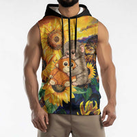 Baby Monkey Punch Personalized Sleeveless Zip Hoodie Sunflower Field Oil Painting Style