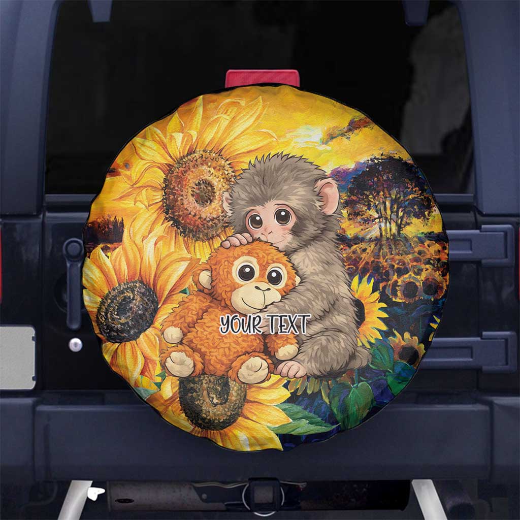 Baby Monkey Punch Personalized Spare Tire Cover Sunflower Field Oil Painting Style