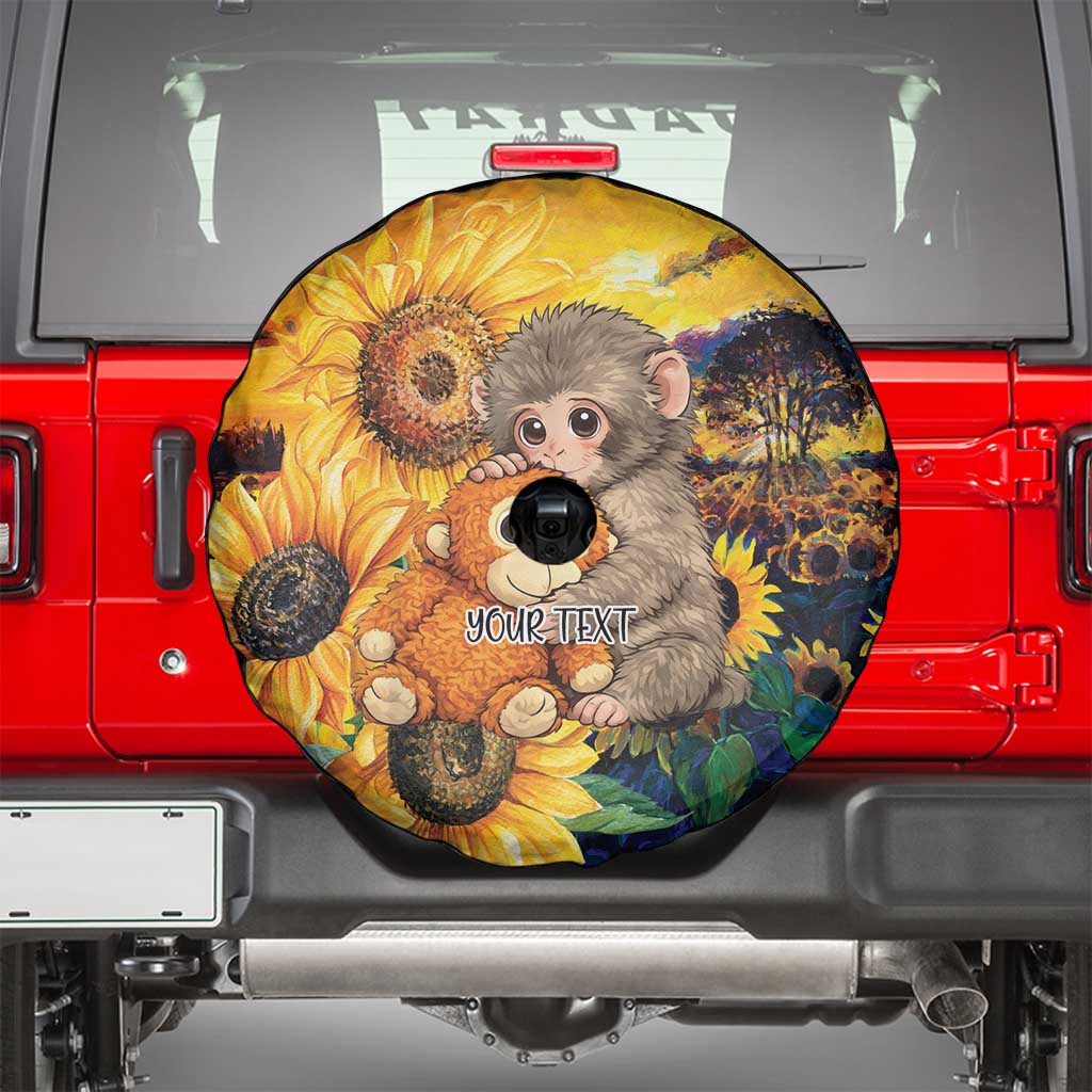 Baby Monkey Punch Personalized Spare Tire Cover Sunflower Field Oil Painting Style