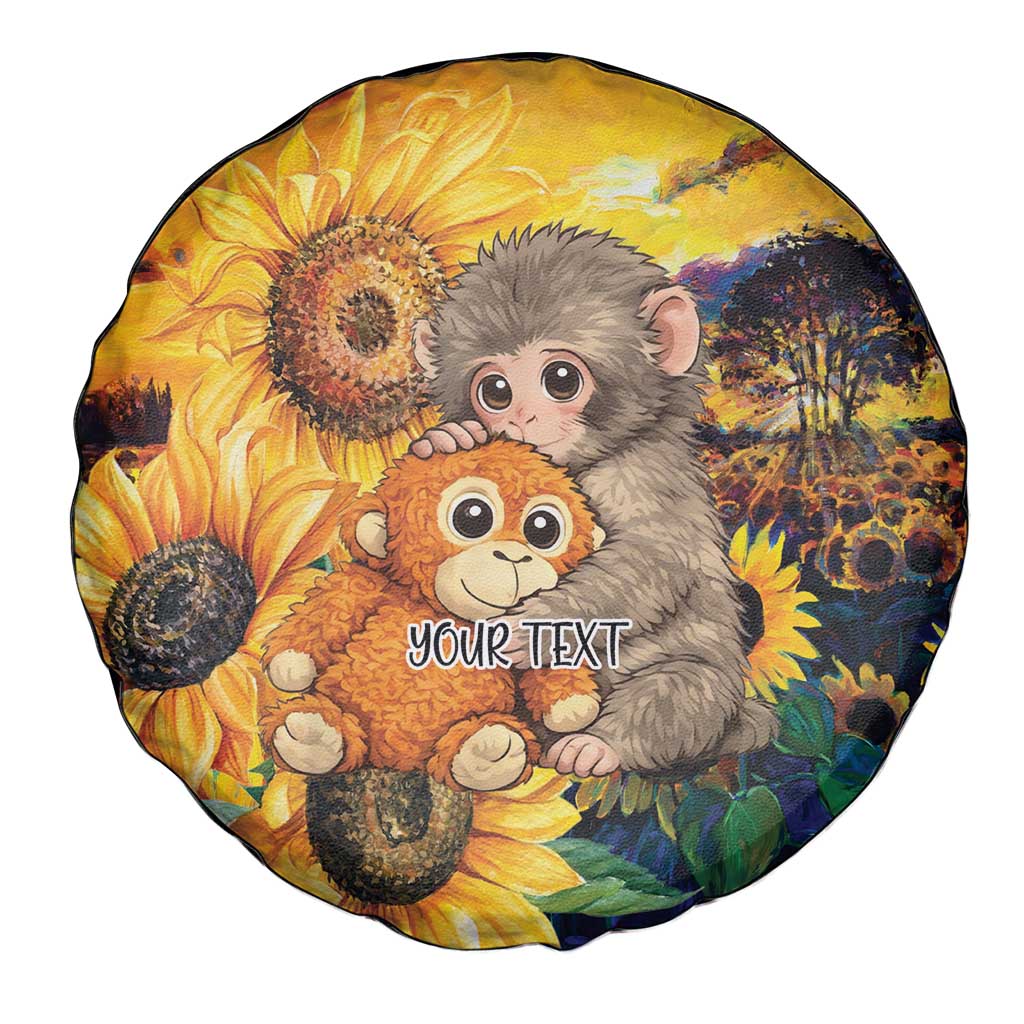 Baby Monkey Punch Personalized Spare Tire Cover Sunflower Field Oil Painting Style