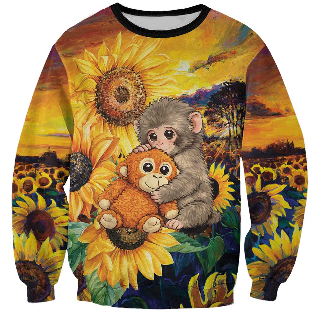 Baby Monkey Punch Personalized Sweatshirt Sunflower Field Oil Painting Style
