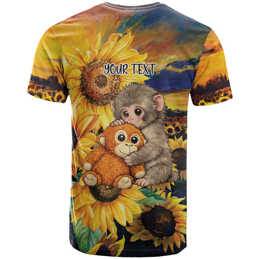 Baby Monkey Punch Personalized T Shirt Sunflower Field Oil Painting Style
