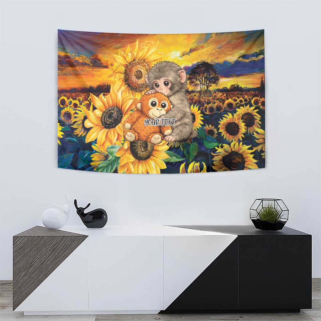 Baby Monkey Punch Personalized Tapestry Sunflower Field Oil Painting Style