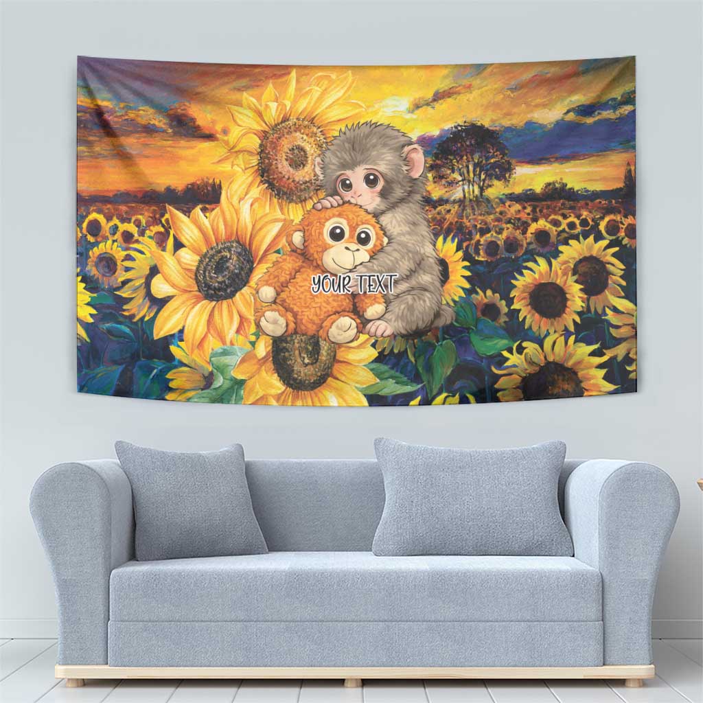 Baby Monkey Punch Personalized Tapestry Sunflower Field Oil Painting Style