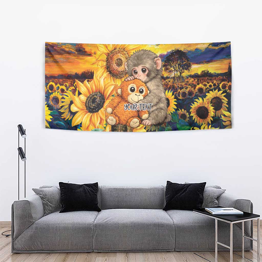 Baby Monkey Punch Personalized Tapestry Sunflower Field Oil Painting Style