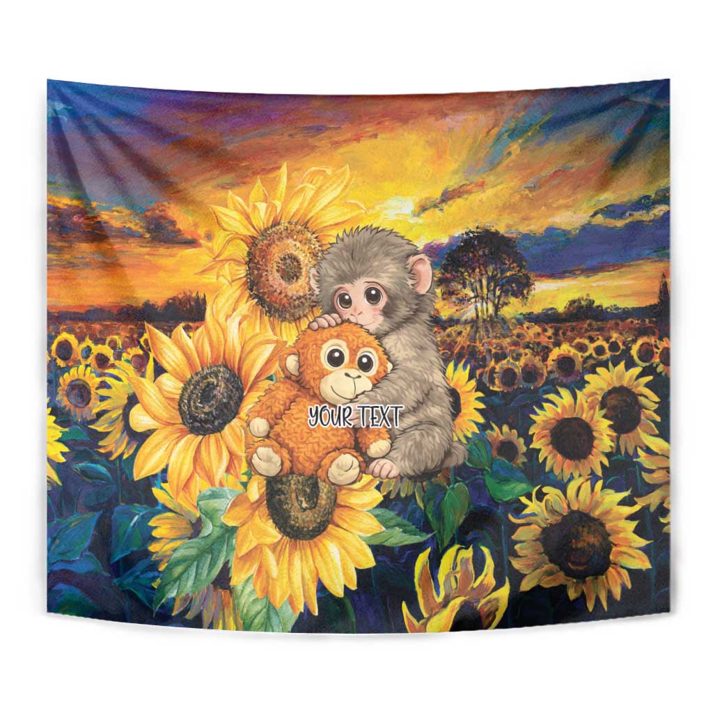 Baby Monkey Punch Personalized Tapestry Sunflower Field Oil Painting Style