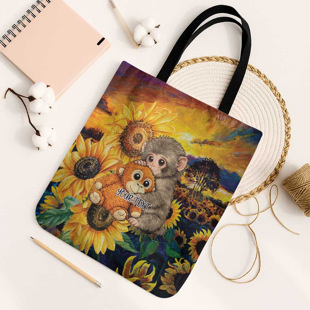 Baby Monkey Punch Personalized Tote Bag Sunflower Field Oil Painting Style