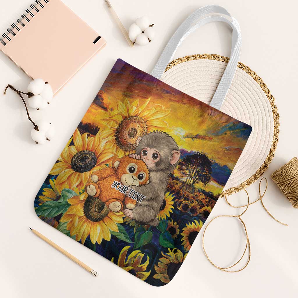 Baby Monkey Punch Personalized Tote Bag Sunflower Field Oil Painting Style