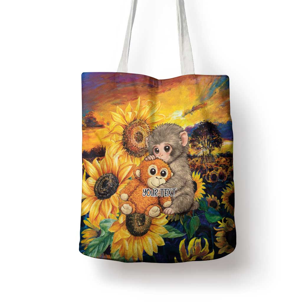 Baby Monkey Punch Personalized Tote Bag Sunflower Field Oil Painting Style