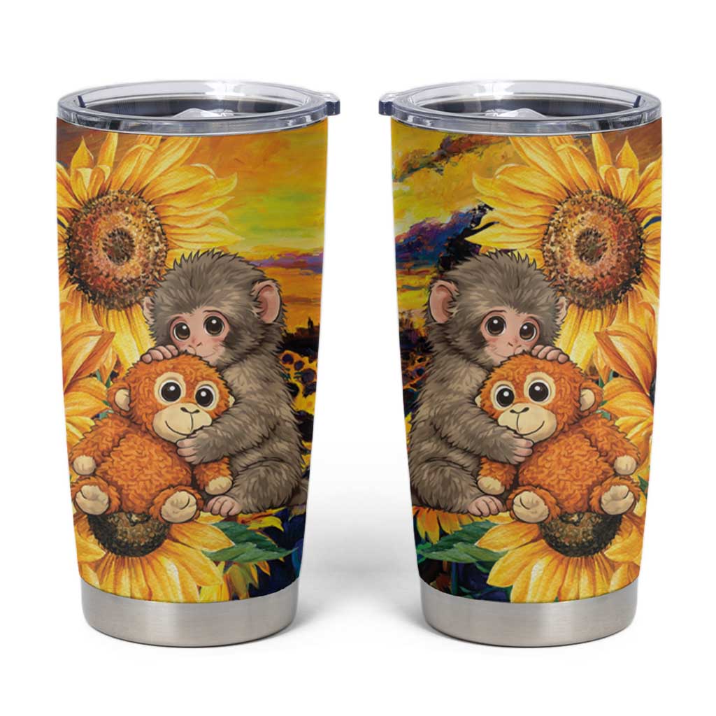 Baby Monkey Punch Personalized Tumbler Cup Sunflower Field Oil Painting Style