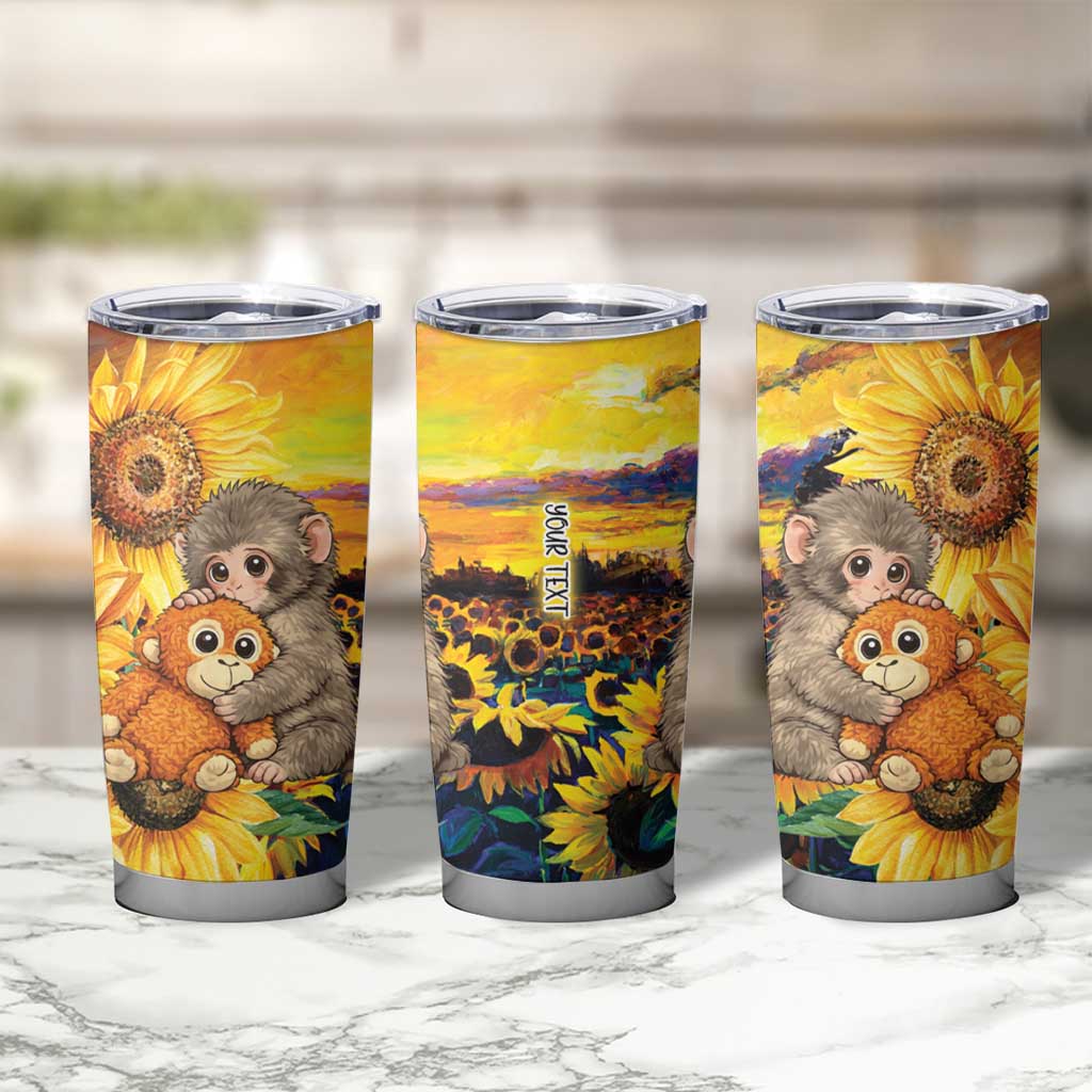 Baby Monkey Punch Personalized Tumbler Cup Sunflower Field Oil Painting Style