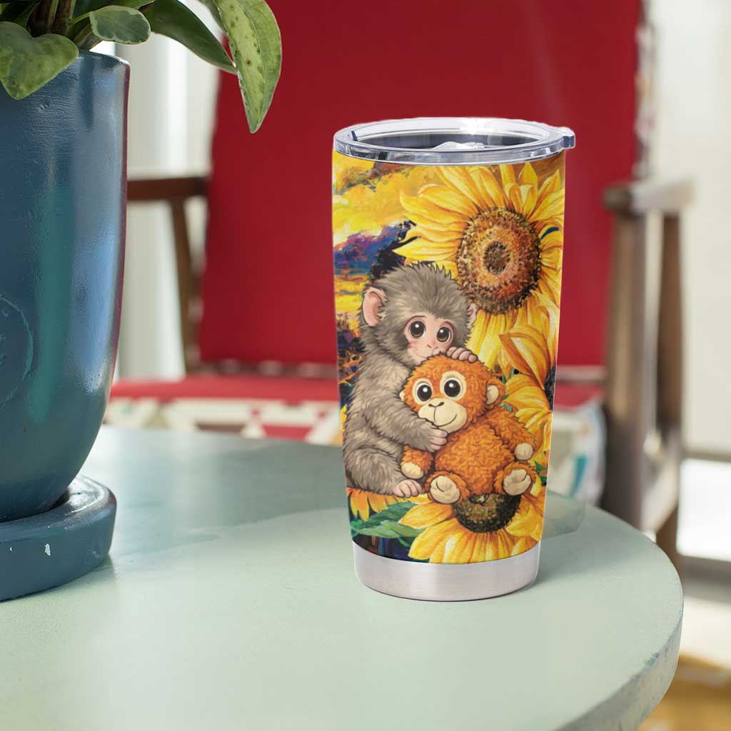 Baby Monkey Punch Personalized Tumbler Cup Sunflower Field Oil Painting Style