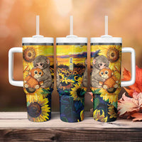 Baby Monkey Punch Personalized Tumbler With Handle Sunflower Field Oil Painting Style