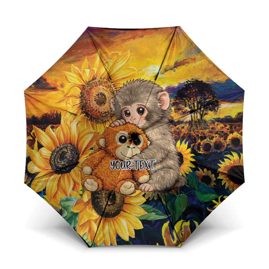 Baby Monkey Punch Personalized Umbrella Sunflower Field Oil Painting Style