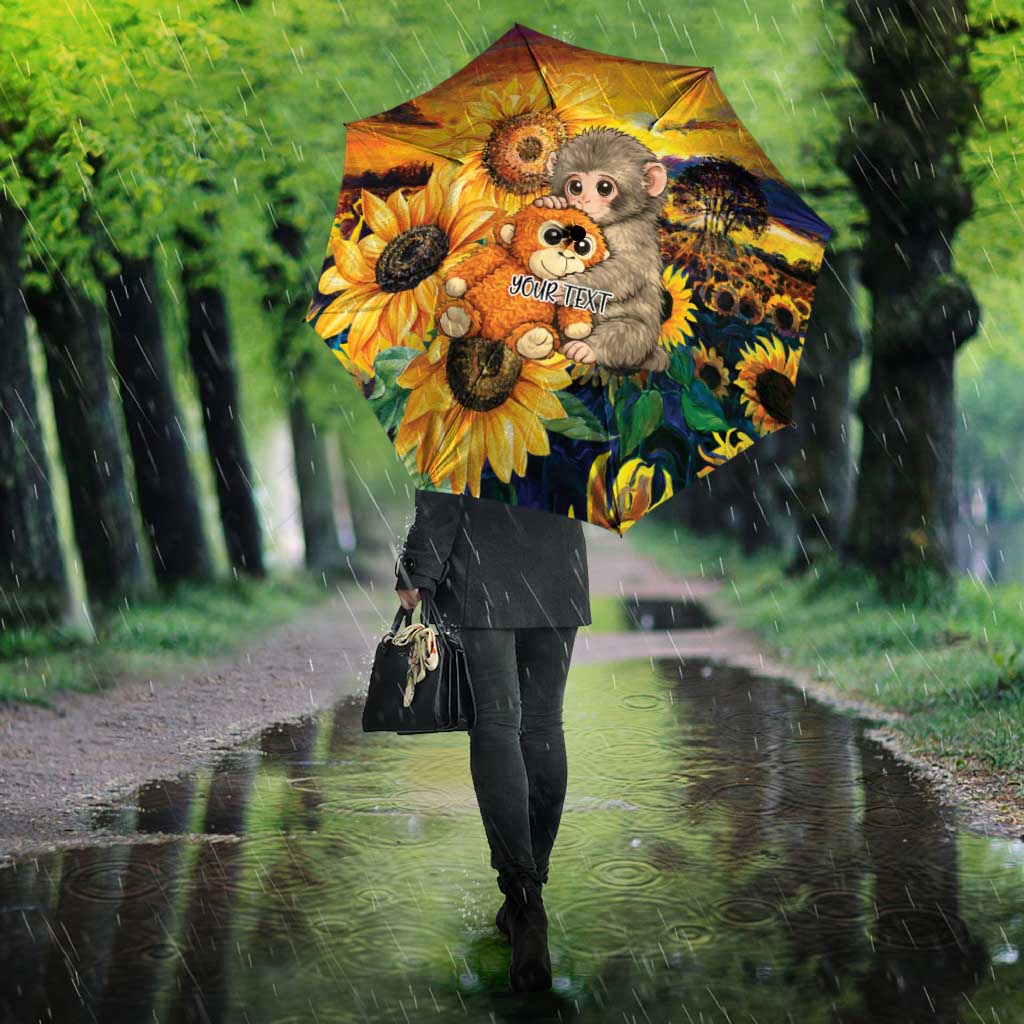 Baby Monkey Punch Personalized Umbrella Sunflower Field Oil Painting Style