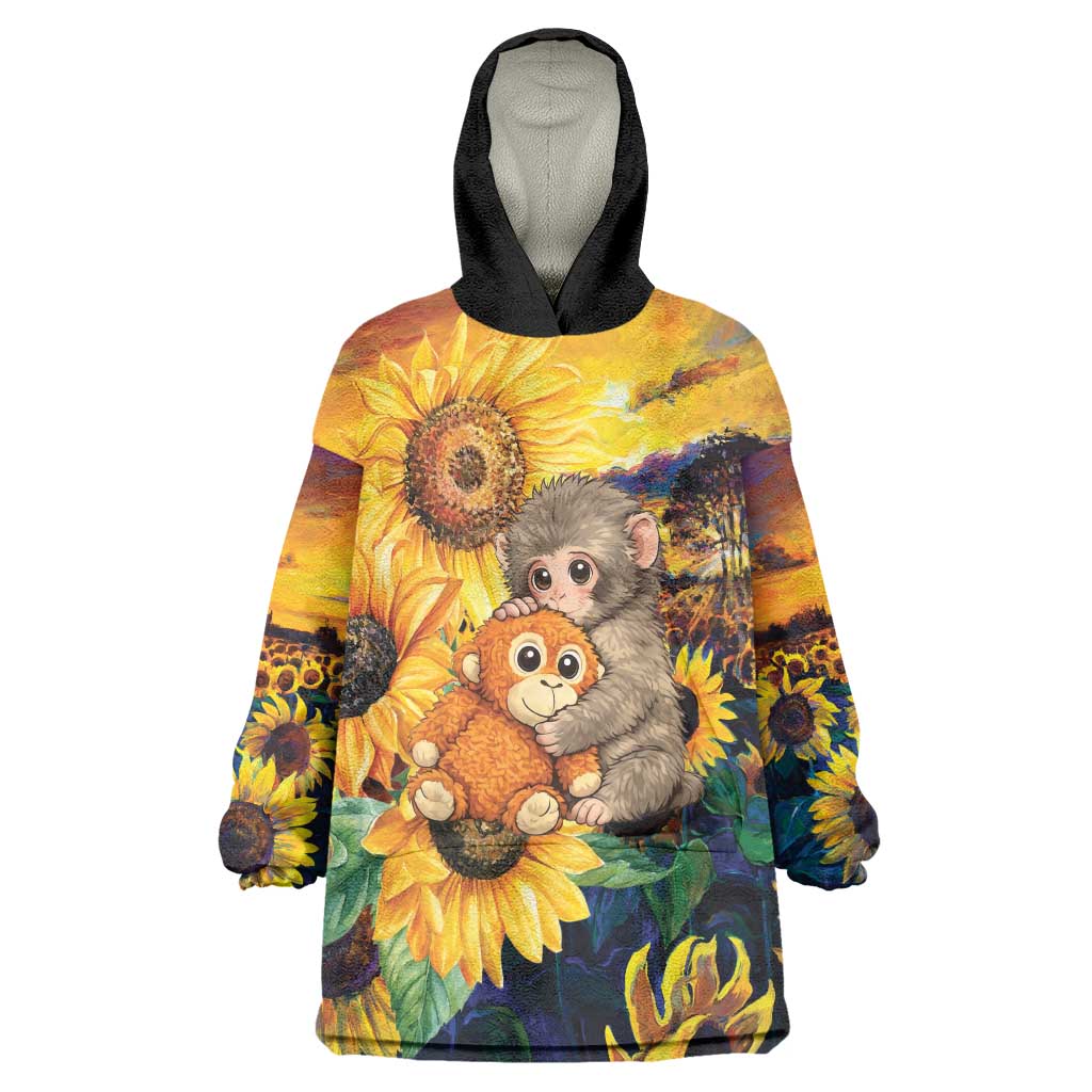 Baby Monkey Punch Personalized Wearable Blanket Hoodie Sunflower Field Oil Painting Style