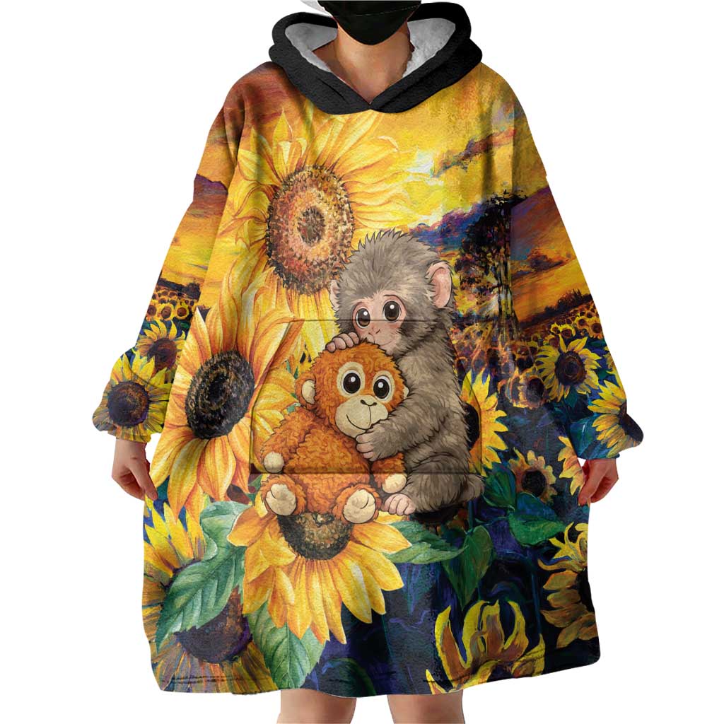 Baby Monkey Punch Personalized Wearable Blanket Hoodie Sunflower Field Oil Painting Style
