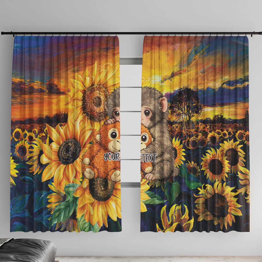 Baby Monkey Punch Personalized Window Curtain Sunflower Field Oil Painting Style