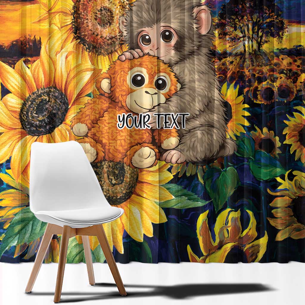 Baby Monkey Punch Personalized Window Curtain Sunflower Field Oil Painting Style
