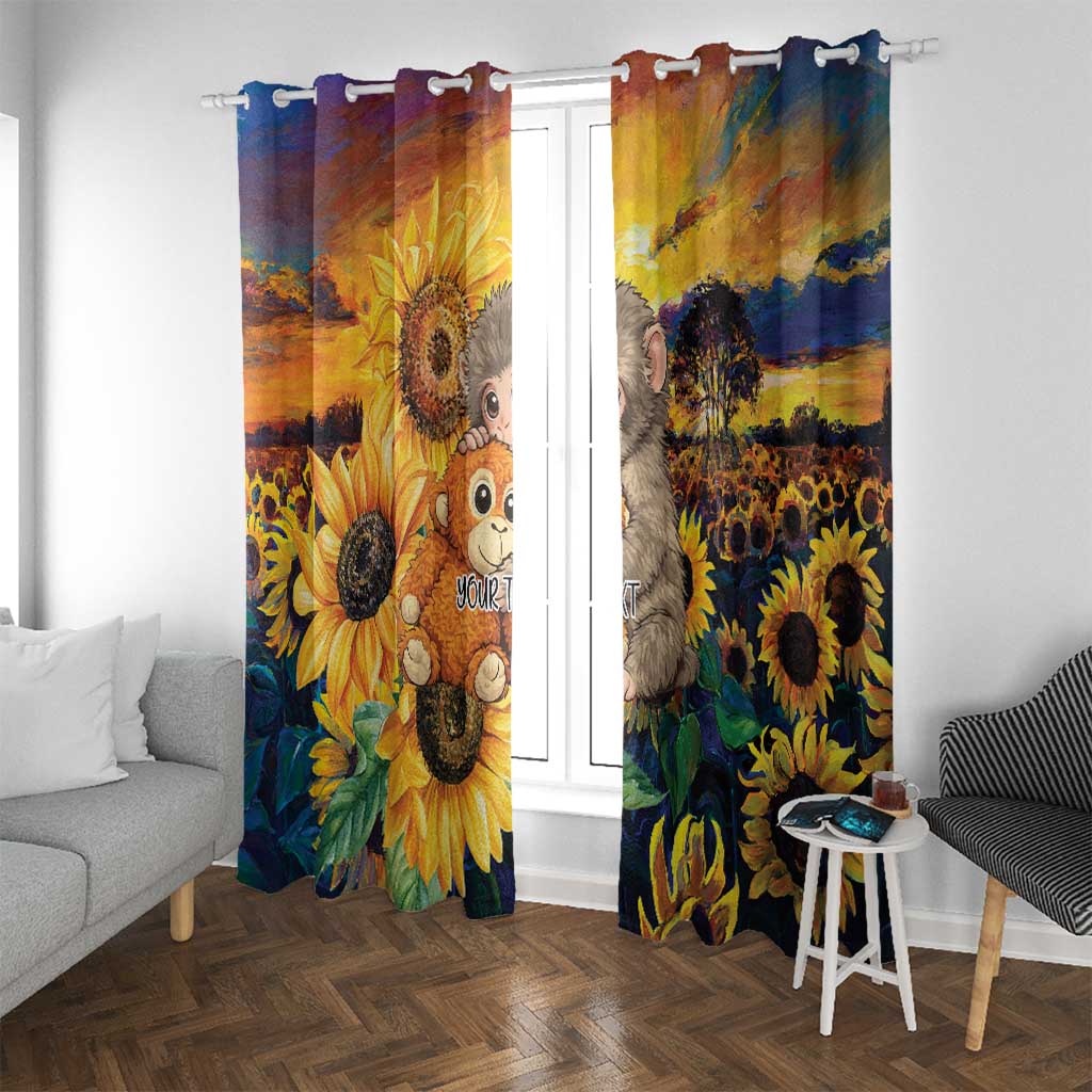 Baby Monkey Punch Personalized Window Curtain Sunflower Field Oil Painting Style